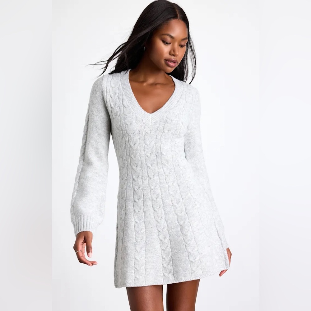 Gray Cable Knit Sweater Dress